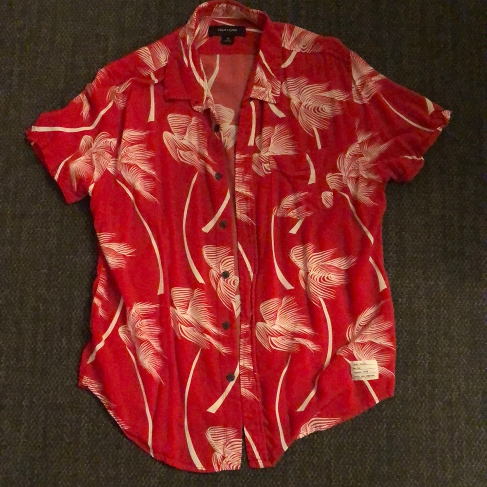 Red and white Adam Levine tropical print shirt